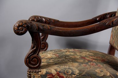 null Armchair with straight back and scrolled arms, Louis XIII style

H : 101 W :...