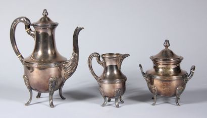 null Four-legged silver-plated coffee service decorated with acanthus leaves and...