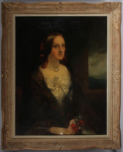 null Ecole Contemporaine dans le goût du XIXème s.

Portrait de femme tenant un bouquet...