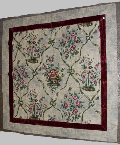 null Hanging in painted fabric with branches and parrots in the style of the 18th...