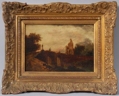 null School of the 19th century.

Characters among ruins

Oil on panel

20,5 x 27...