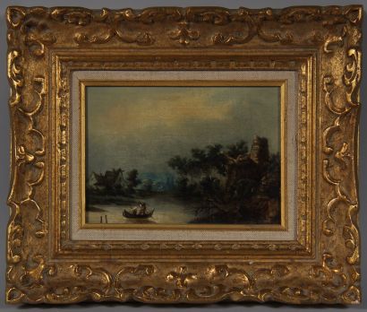 null School of the XIXth c.

Boat with a couple near ruins

Oil on canvas

16,5 x...