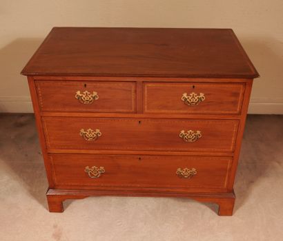 null Mahogany chest of drawers with framed fillets, four drawers on three rows, English...