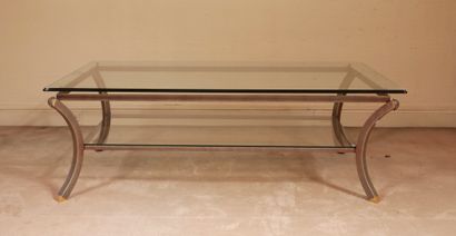 null Rectangular coffee table in gilded metal with double glass tops, 1980s

H :...