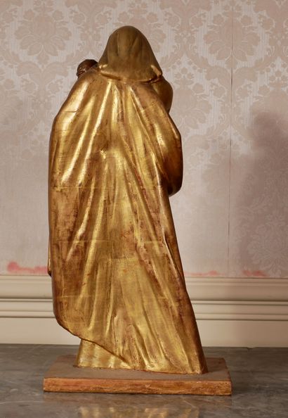 null *Sculpture en bois polychrome et doré représentant la Vierge à l'enfant

H :...