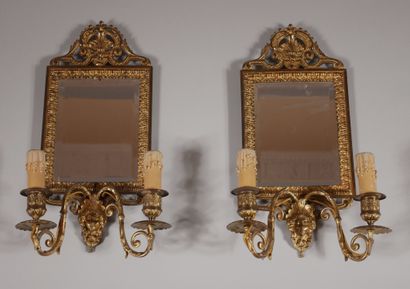 null A pair of bronze two-light sconces in the Louis XIV style

40 x 23 cm.