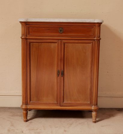 null Small low natural wood cabinet with one drawer and two leaves, stained white...