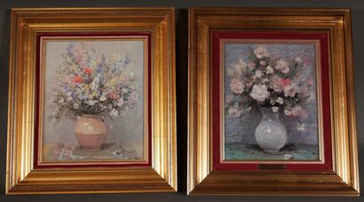 Deux reproductions bouquets de fleurs d'après...