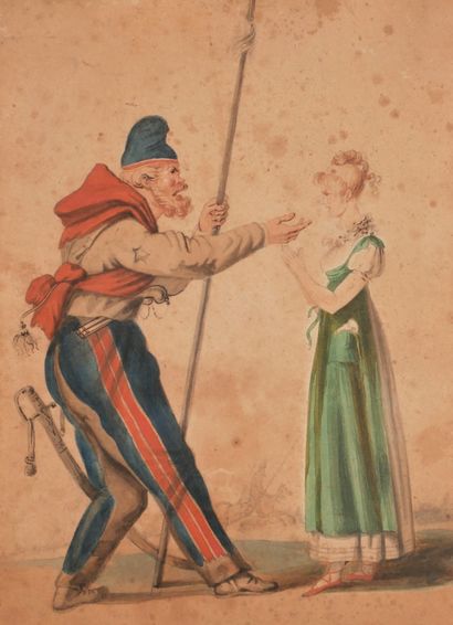 null *Ecole du XIXème s.

Soldat et jeune fille

Aquarelle

32 x 23,5 cm. (tâche...