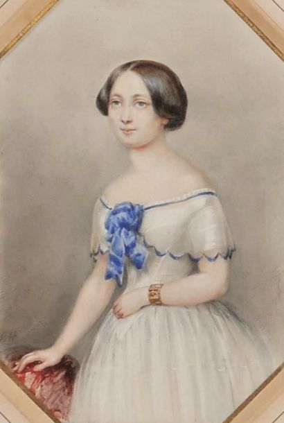 null *Ecole française du XIXème s.

Portrait d'une jeune fille à la robe blanche...
