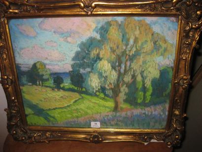 BICHET Charles Théodore (1863-1929) Paysage à l'arbre Pastel sur papier Signé des...