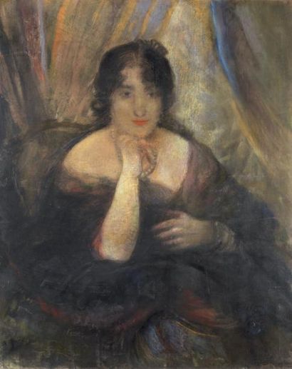 LEBOURG Albert (attribué à) Portrait d'élégante Pastel sur toile Signée des initiales...