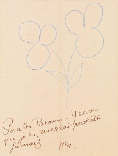 MATISSE Henri (1869-1954) Fleurs, 1949 Crayon de couleur bleu et crayon sur papier...