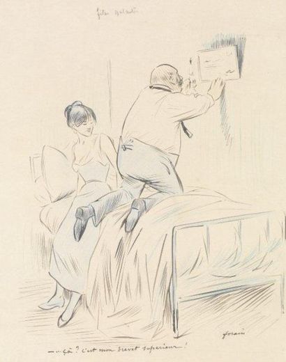 FORAIN Jean-Louis (1852-1931) Personnages, scène galante Encre et rehaut de craie...