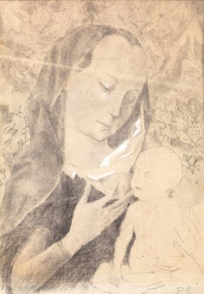 SERUSIER Paul (attribué à) Maternité Fusain et craie blanche sur papier Signé des...
