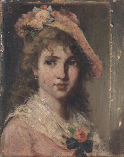 BRUCK Lajos (1846-1910) Portrait de jeune fille Huile sur panneau Signé et daté au...