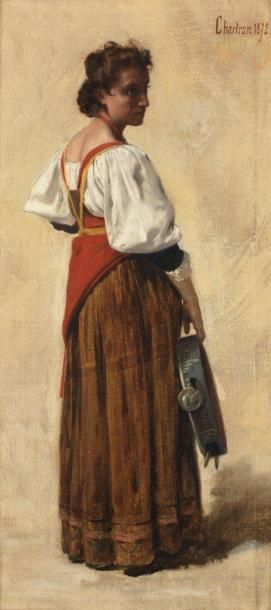 CHARTRAN Théobald (1849-1907) Femme en costume, 1872 Huile sur toile Signée et datée...