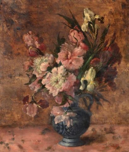 Ecole du XIXe siècle Bouquet de fleurs, 1894 Huile sur toile Signée des initiales...