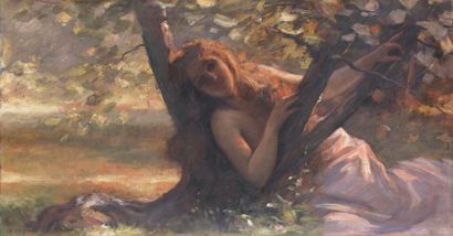 FRANC LAMY Pierre (1855-1919) Nymphe Alanguie Huile sur toile Signée et datée en...