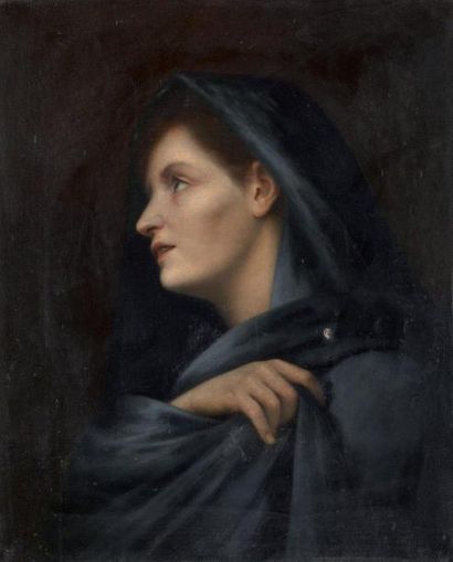 DELAUNAY Jules Elie (1828-1891) Portrait de la vierge Huile sur toile 55 x 46 cm...