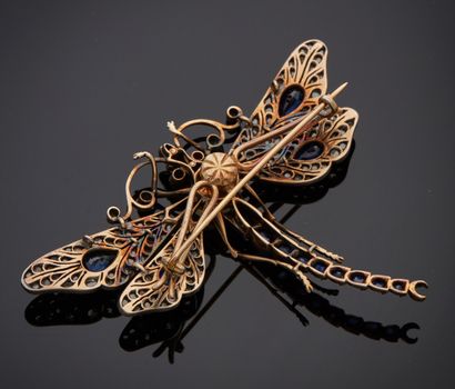 null Dragonfly brooch in gold 750 thousandths (mixed punches) and silver 925 thousandths...