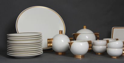 null ROBJ Paris

Cream and gold enamelled earthenware tea and cake set with wave...