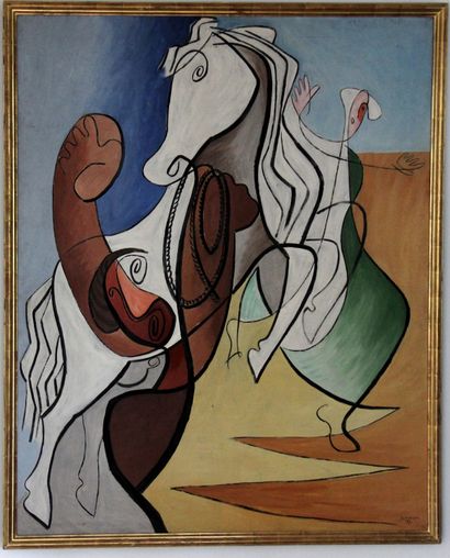  Léopold SURVAGE (1879-1968)	 
	Le Cheval, 1933 
	Huile sur toile. 
	Signée et datée...