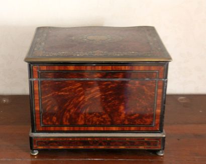 null A Napoleon III period burl veneer and brass marquetry liquor cabinet

H : 27...