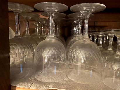 null Set of glasses on foot in cut crystal including 18 water glasses, 15 white wine...