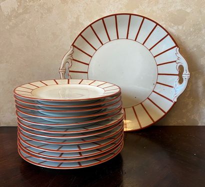 null White earthenware cake set with red stripes