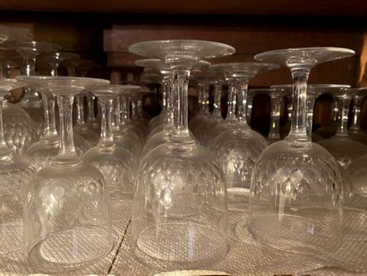 null Set of glasses on foot in cut crystal including 18 water glasses, 15 white wine...