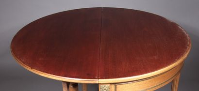 null Half-moon games table with mahogany wallet top, five tapered legs, Louis XVI...