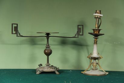 null Bronze lamp stand and bronze and alabaster display stand, in the Barbedienne...