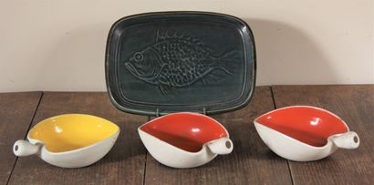 null VALLAURIS - St CLEMENT

Three polychrome ceramic pans and a green ceramic dish...