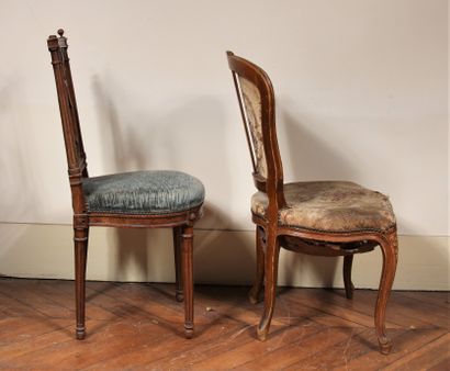 null Lot :

Natural wood chair with openwork back (missing)

- Natural wood armchair,...