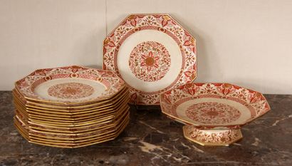 null MINTON

Seventeen earthenware dessert plates and a display stand with cut sides...