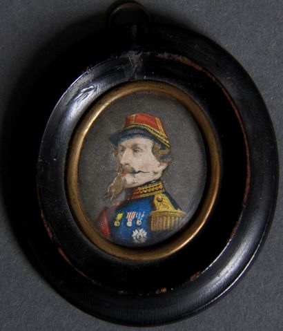 null Two miniatures made of polychrome engravings including the portrait of Napoleon...