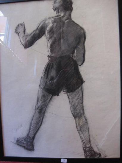 Eugène GASNIER (1910-1995) Boxeur de dos Fusain signé en bas à gauche 63 x 48 cm