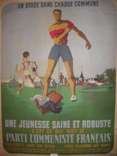 null Un Stade pour chaque commune Affiche de propagande du Parti communiste français,...