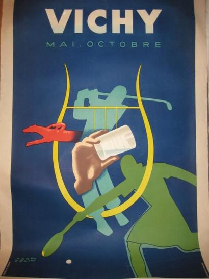null Vichy,mai-octobre (golf, tennis, hippisme) Affiche lithographiée par Paul COLIN...
