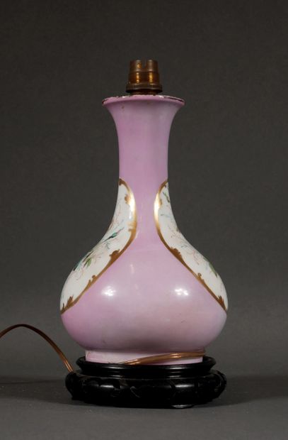 null Porcelain vase with pink background decorated with a white medallion with flowers,...