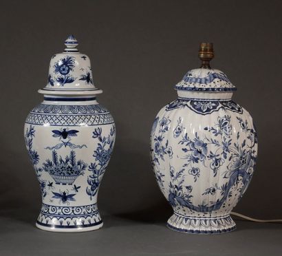 null Two modern DELFT blue-white earthenware covered pots (one mounted as a lamp)

H:...