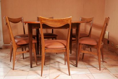 null *Mobilier de salle à manger en palissandre comprenant six chaises, une table...