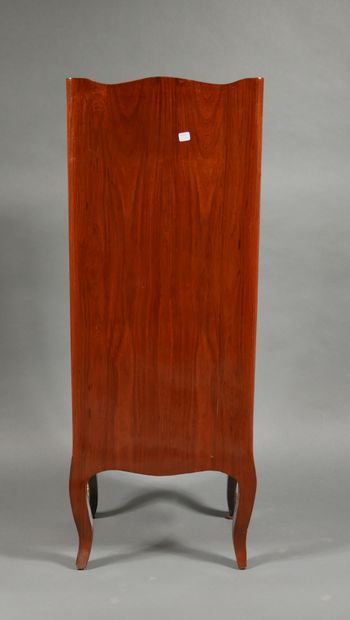 null A curved veneer cabinet with one door and two drawers, curved legs, Transition...