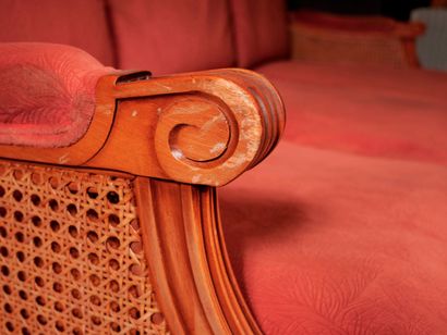 null Mobilier de salon en bois naturel canné style Louis XVI comprenant un canapé...