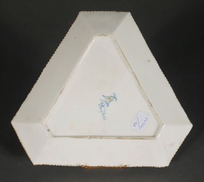 null A triangular cutaway porcelain pocket with birds on a turquoise blue and gilt...