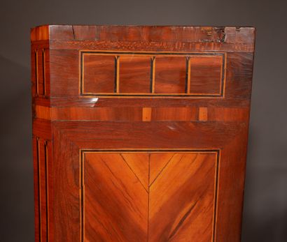 null Veneer desk with one drawer, one flap, two leaves, inlaid uprights with flutes,...