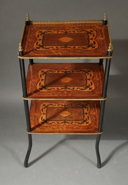 null Rectangular pedestal table in veneer with three trays and an openwork metal...