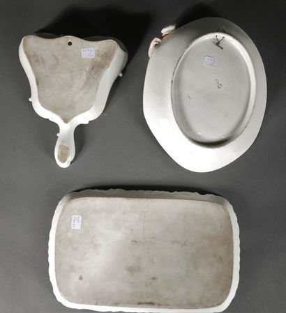 null Polychrome porcelain set including a tray, a bouquet holder and an oval dish...