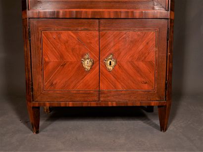 null Veneer desk with one drawer, one flap, two leaves, inlaid uprights with flutes,...